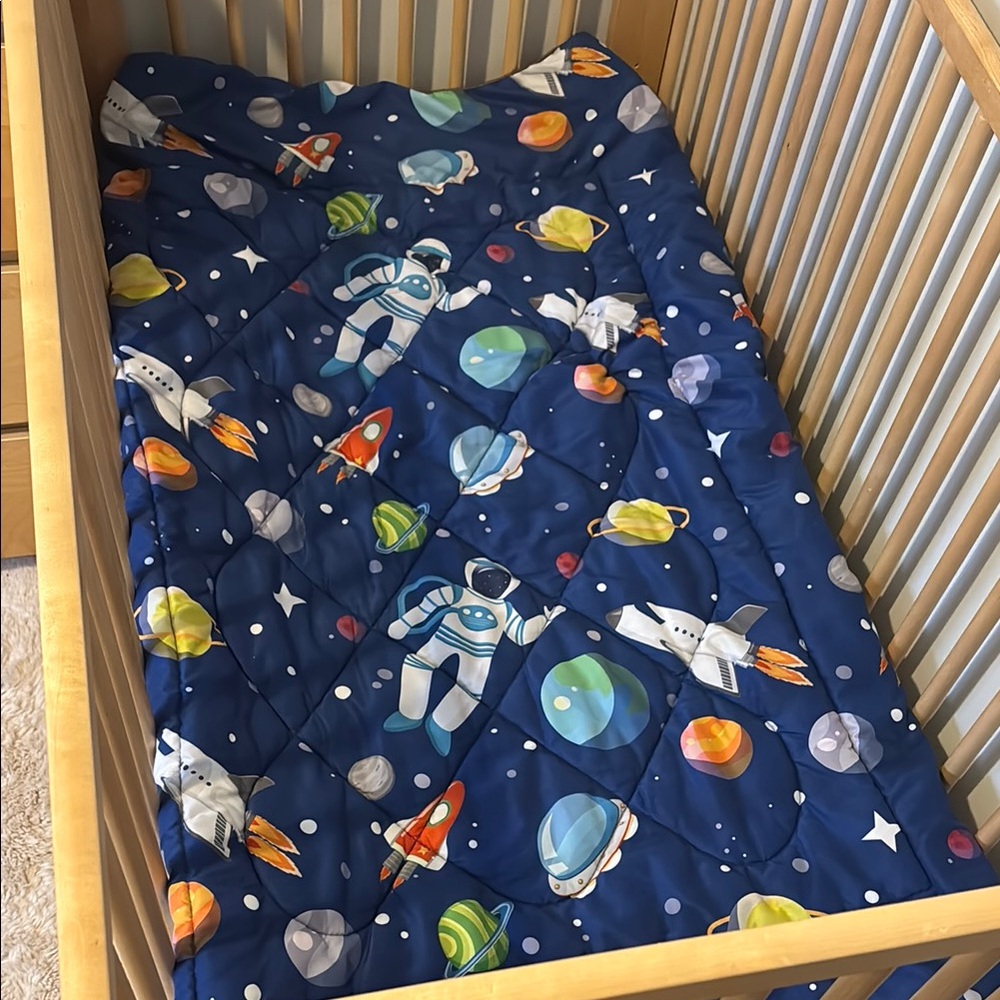 Space Adventure Blue Crib/ Toddler Bedding Quilt